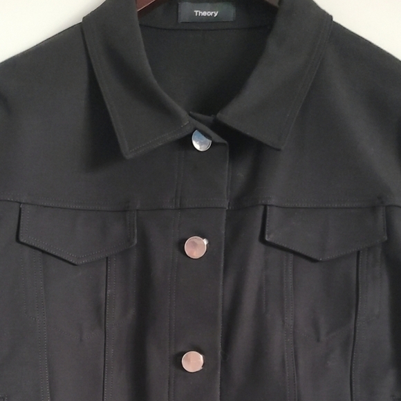 Theory Cropped Denim Jacket, Size Large, Black, NWT - Picture 7 of 14